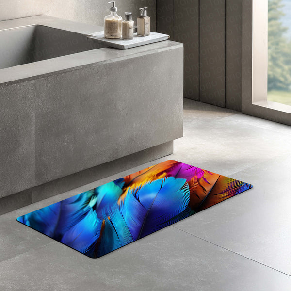 Vibrant Feather Abstract Floor Mat (3 mm Thick) | Colorful Modern Bedroom & Bedside Runner for Contemporary Interiors