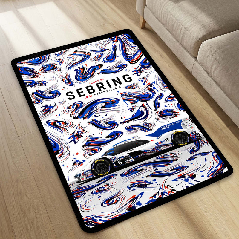 Porsche 963 Sebring 12 Hours Flat Rug | Endurance Racing Motorsport Area Rug | Premium Anti-Slip Flat Rug