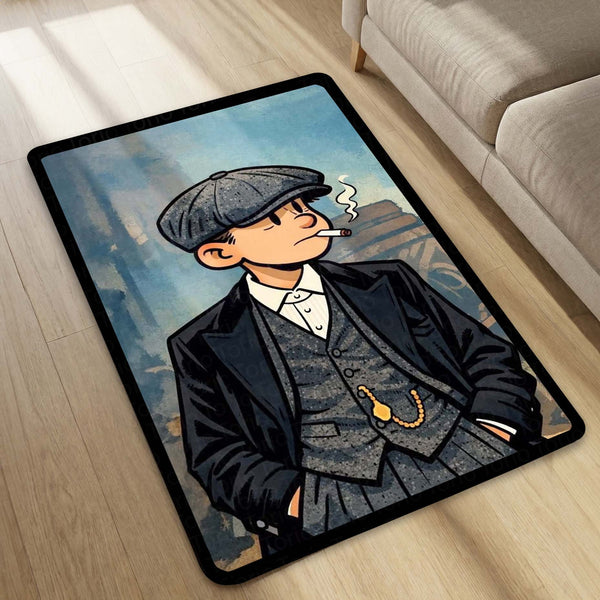 Peaky Blinders Inspired Gentleman Area Flat Rug | Vintage British Gangster Style Area Flat Rug | Premium Classic Crime Drama Living Room & Gaming Room Floor Decor