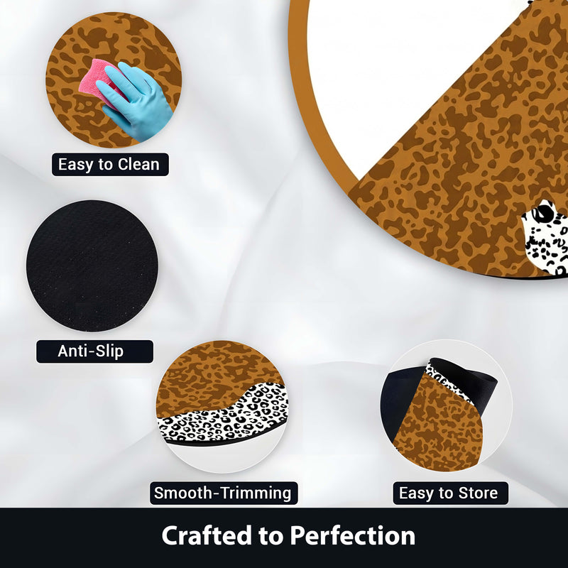 Abstract Leopard Round Area Rug | Modern Animal Print Circular Floor Mat | Brown & Ivory Safari Accent Carpet for Living Room, Bedroom, Reading Corner & Contemporary Home Decor