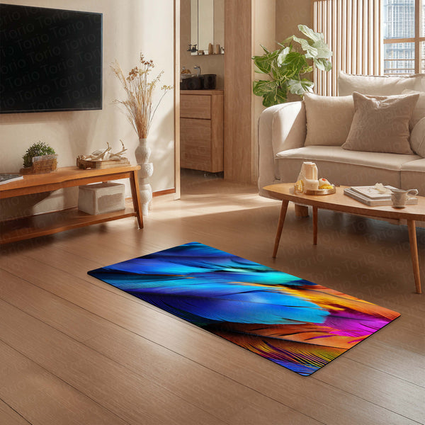 Vibrant Feather Abstract Floor Mat (3 mm Thick) | Colorful Modern Bedroom & Bedside Runner for Contemporary Interiors