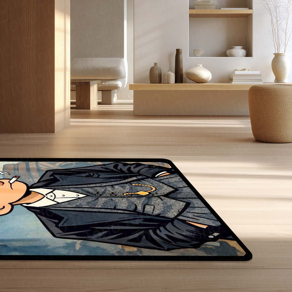 Peaky Blinders Inspired Gentleman Area Flat Rug | Vintage British Gangster Style Area Flat Rug | Premium Classic Crime Drama Living Room & Gaming Room Floor Decor