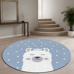 Cute Llama Round Area Rug | Kawaii Alpaca Floor Mat | Cartoon Animal Circular Rug for Kids Room, Nursery, Bedroom & Modern Home Decor