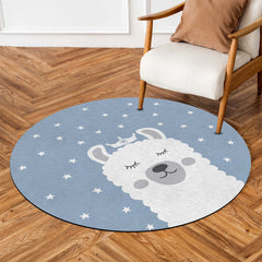 Cute Llama Round Area Rug | Kawaii Alpaca Floor Mat | Cartoon Animal Circular Rug for Kids Room, Nursery, Bedroom & Modern Home Decor