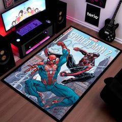 Marvel Spider-Man & Miles Morales Floor Mat | Peter Parker vs Miles Morales Comic Art Rug | Anti-Slip 3mm Absorbent Superhero Floor Mat for Gaming Room & Bedroom