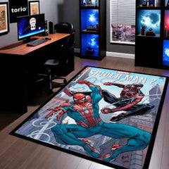 Marvel Spider-Man & Miles Morales Floor Mat | Peter Parker vs Miles Morales Comic Art Rug | Anti-Slip 3mm Absorbent Superhero Floor Mat for Gaming Room & Bedroom
