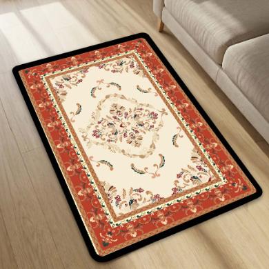 Classic Cream & Rust Floral Vintage Floor Mat (3 mm Thick) | Traditional Royal Pattern Area Mat for Living Room, Bedroom & Elegant Home Decor