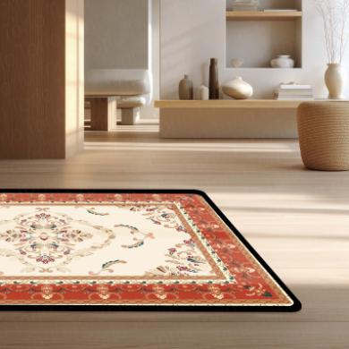 Classic Cream & Rust Floral Vintage Floor Mat (3 mm Thick) | Traditional Royal Pattern Area Mat for Living Room, Bedroom & Elegant Home Decor