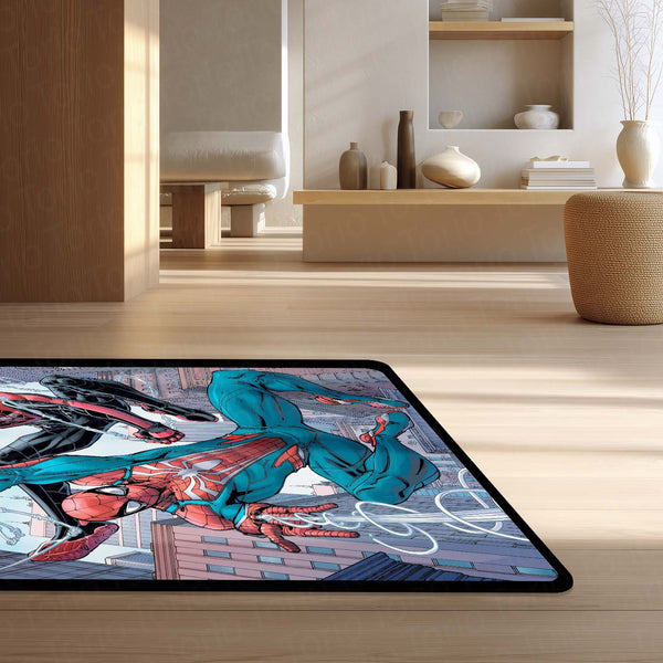 Marvel Spider-Man & Miles Morales Floor Mat | Peter Parker vs Miles Morales Comic Art Rug | Anti-Slip 3mm Absorbent Superhero Floor Mat for Gaming Room & Bedroom