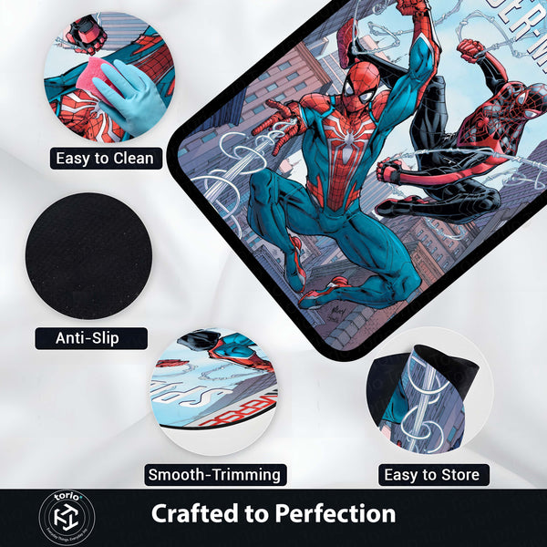 Marvel Spider-Man & Miles Morales Floor Mat | Peter Parker vs Miles Morales Comic Art Rug | Anti-Slip 3mm Absorbent Superhero Floor Mat for Gaming Room & Bedroom