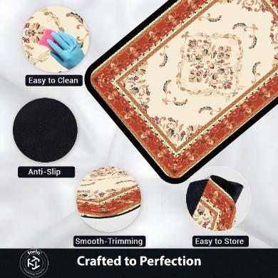 Classic Cream & Rust Floral Vintage Floor Mat (3 mm Thick) | Traditional Royal Pattern Area Mat for Living Room, Bedroom & Elegant Home Decor