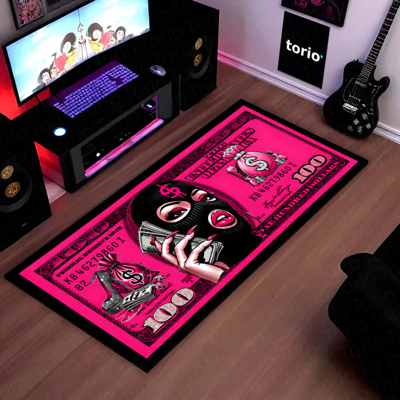 Pink Money Queen Dollar Bedside Runner (3 mm Thick) | Luxury Hustle Aesthetic Bedroom Floor Mat for Modern Room Decor