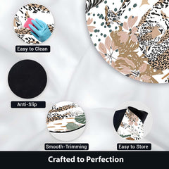 Safari Animal Round Area Rug | Leopard & Giraffe Wildlife Floor Mat | Jungle Botanical Round Rug for Living Room, Kids Room, Nursery & Nature Inspired Home Decor
