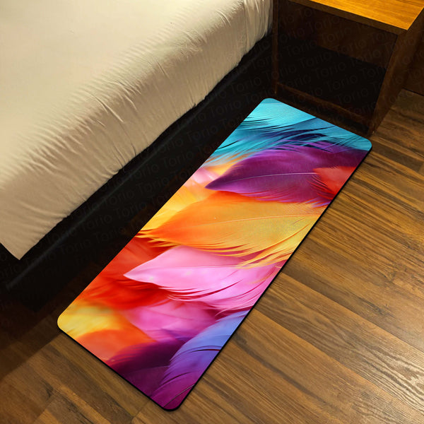 Multicolor Feather Aesthetic Floor Mat (3 mm Thick) | Soft Gradient Bedroom Bedside Runner for Modern Home Decor