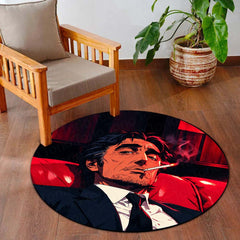 Smoking Gentleman Red & Black Rounded Flat Rug | Vintage Mafia Style Round Floor Rug | Premium Anti-Slip Rug