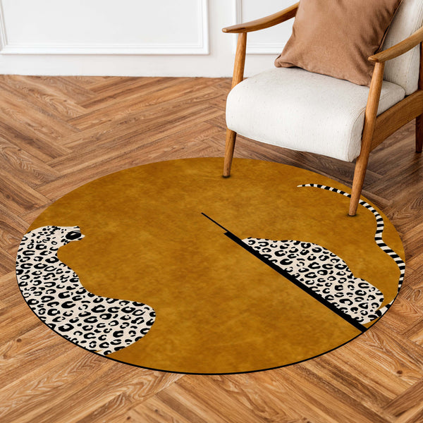 Luxury Leopard Round Area Rug | Modern Safari Animal Print Floor Mat | Abstract Cheetah Round Rug for Living Room, Bedroom, Reading Corner & Contemporary Home Decor