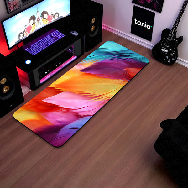 Multicolor Feather Aesthetic Floor Mat (3 mm Thick) | Soft Gradient Bedroom Bedside Runner for Modern Home Decor