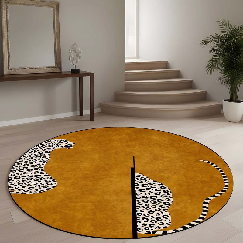 Luxury Leopard Round Area Rug | Modern Safari Animal Print Floor Mat | Abstract Cheetah Round Rug for Living Room, Bedroom, Reading Corner & Contemporary Home Decor