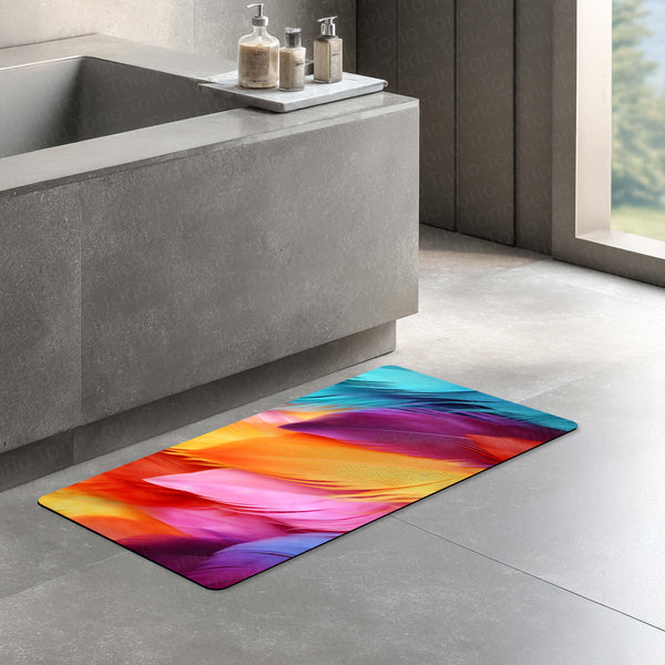 Multicolor Feather Aesthetic Floor Mat (3 mm Thick) | Soft Gradient Bedroom Bedside Runner for Modern Home Decor
