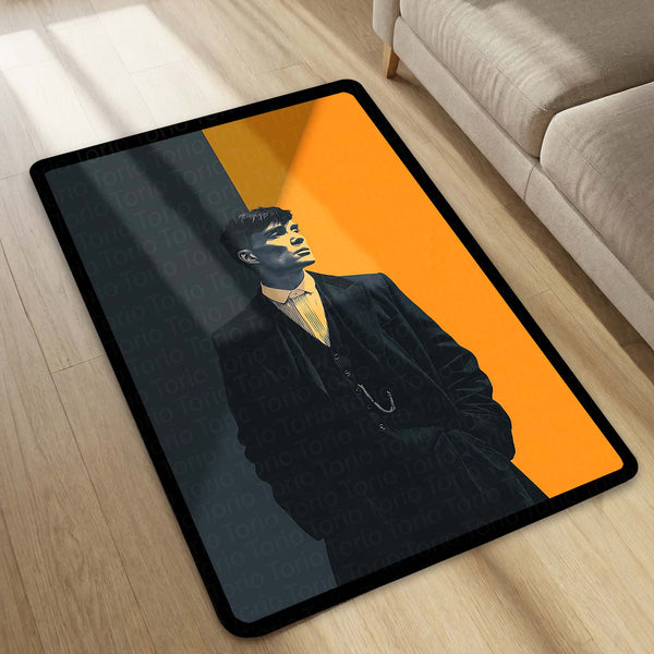 Minimalist Peaky Blinders Inspired Gentleman Area Flat Rug | Modern British Gangster Style Area Flat Rug | Premium Monochrome Living Room & Gaming Room Floor Decor
