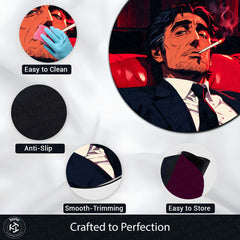 Smoking Gentleman Red & Black Rounded Flat Rug | Vintage Mafia Style Round Floor Rug | Premium Anti-Slip Rug