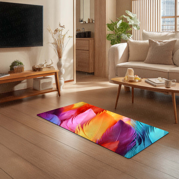 Multicolor Feather Aesthetic Floor Mat (3 mm Thick) | Soft Gradient Bedroom Bedside Runner for Modern Home Decor
