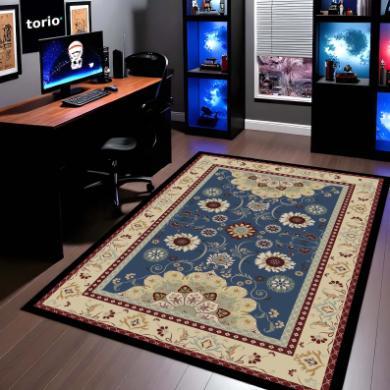 Classic Blue Floral Vintage Floor Mat (3 mm Thick) | Royal Traditional Pattern Area Mat for Living Room, Bedroom & Elegant Home Decor