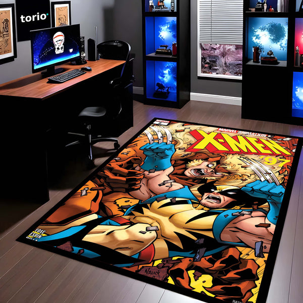 Marvel X-Men Wolverine Floor Mat | Logan Comic Art Superhero Rug | Anti-Slip 3mm Absorbent Floor Mat for Gaming Room, Bedroom & Fan Cave