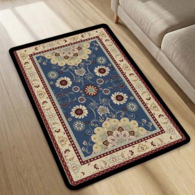 Classic Blue Floral Vintage Floor Mat (3 mm Thick) | Royal Traditional Pattern Area Mat for Living Room, Bedroom & Elegant Home Decor