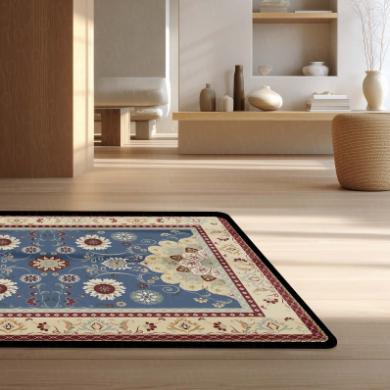 Classic Blue Floral Vintage Floor Mat (3 mm Thick) | Royal Traditional Pattern Area Mat for Living Room, Bedroom & Elegant Home Decor