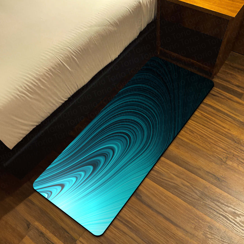 Teal Abstract Swirl Floor Mat (3 mm Thick) | Modern Minimal Bedside Runner for Contemporary Home Deco