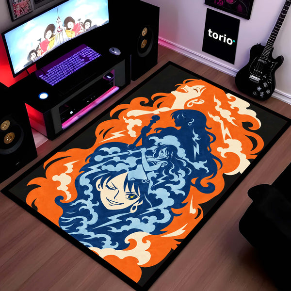 One Piece Nami Zeus Thunderbolt Area Rug | Cat Burglar Nami Anime Design | Premium Anti-Slip Flat Area Rug