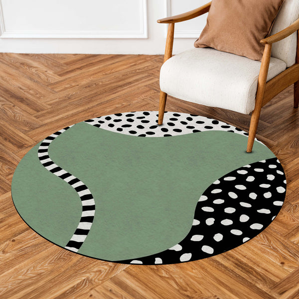 Abstract Safari Round Area Rug | Modern Animal Print Floor Mat | Sage Green Minimalist Round Rug for Living Room, Bedroom, Reading Corner & Contemporary Home Decor