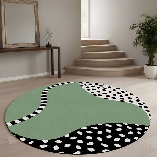 Abstract Safari Round Area Rug | Modern Animal Print Floor Mat | Sage Green Minimalist Round Rug for Living Room, Bedroom, Reading Corner & Contemporary Home Decor