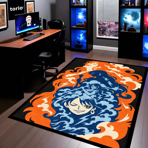 One Piece Nami Zeus Thunderbolt Area Rug | Cat Burglar Nami Anime Design | Premium Anti-Slip Flat Area Rug