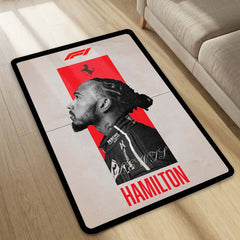 Lewis Hamilton Scuderia Ferrari F1 Area Flat Rug | Formula 1 Racing Legend Area Flat Rug | Premium Motorsport Living Room & Gaming Room Floor Decor