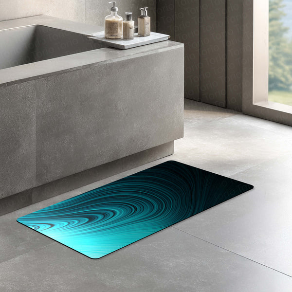 Teal Abstract Swirl Floor Mat (3 mm Thick) | Modern Minimal Bedside Runner for Contemporary Home Deco