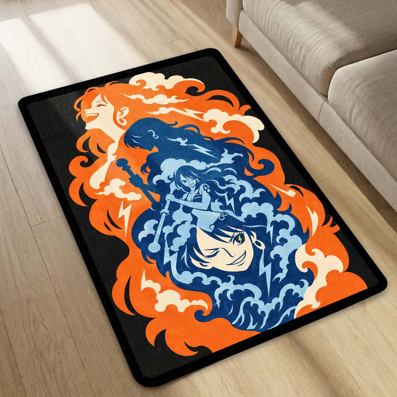 One Piece Nami Zeus Thunderbolt Area Rug | Cat Burglar Nami Anime Design | Premium Anti-Slip Flat Area Rug