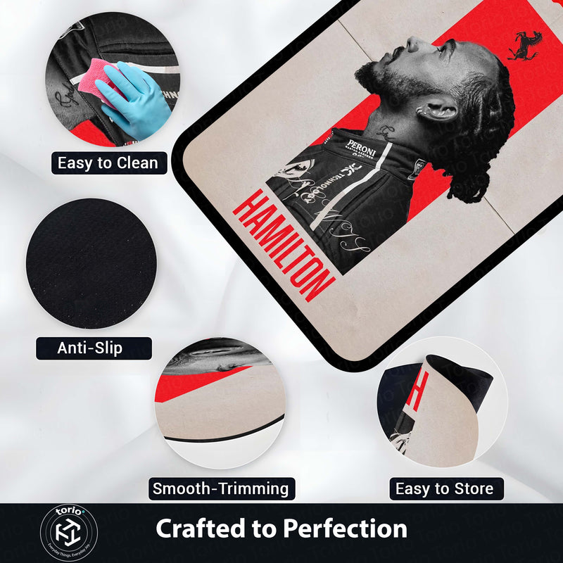 Lewis Hamilton Scuderia Ferrari F1 Area Flat Rug | Formula 1 Racing Legend Area Flat Rug | Premium Motorsport Living Room & Gaming Room Floor Decor