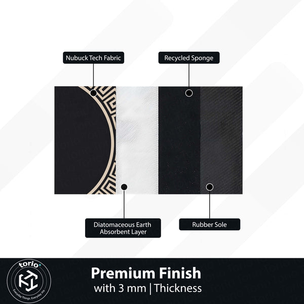 Luxury Greek Key Round Area Rug | Black & Beige Circular Floor Mat | Modern Geometric Border Round Rug for Living Room, Bedroom, Dining Area & Elegant Home Decor