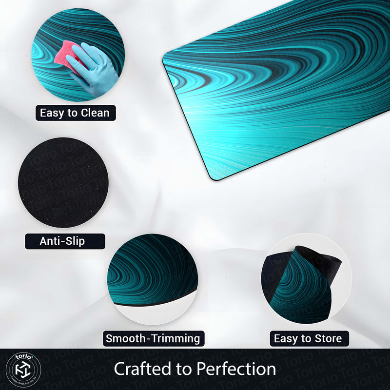 Teal Abstract Swirl Floor Mat (3 mm Thick) | Modern Minimal Bedside Runner for Contemporary Home Deco