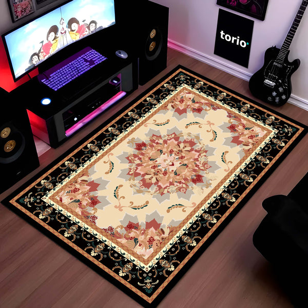 Royal Beige Floral Vintage Floor Mat (3 mm Thick) | Classic Heritage Pattern Area Mat for Living Room, Bedroom & Elegant Home Decor