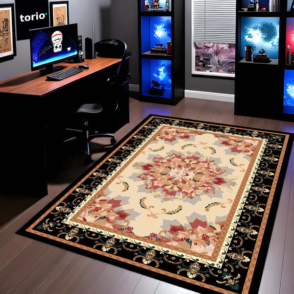 Royal Beige Floral Vintage Floor Mat (3 mm Thick) | Classic Heritage Pattern Area Mat for Living Room, Bedroom & Elegant Home Decor
