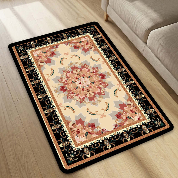 Royal Beige Floral Vintage Floor Mat (3 mm Thick) | Classic Heritage Pattern Area Mat for Living Room, Bedroom & Elegant Home Decor