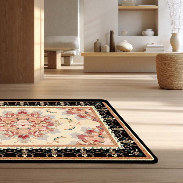 Royal Beige Floral Vintage Floor Mat (3 mm Thick) | Classic Heritage Pattern Area Mat for Living Room, Bedroom & Elegant Home Decor