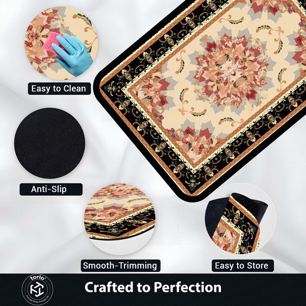 Royal Beige Floral Vintage Floor Mat (3 mm Thick) | Classic Heritage Pattern Area Mat for Living Room, Bedroom & Elegant Home Decor