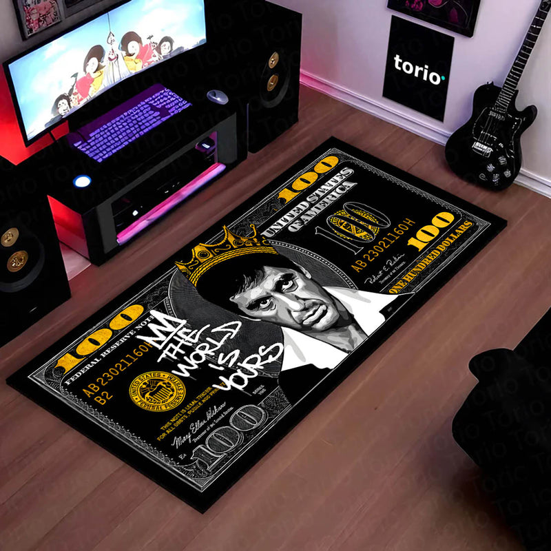 Notorious Crown Dollar Bedside Runner (3 mm Thick) | Luxury Hip-Hop Money Aesthetic Bedroom Floor Mat for Modern Room Decor