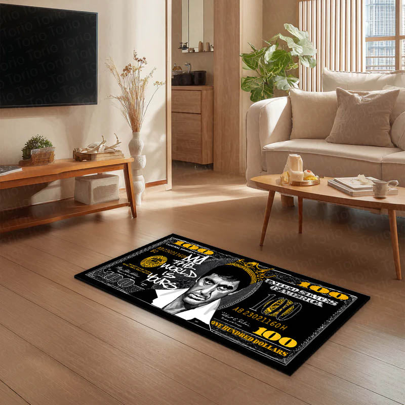 Notorious Crown Dollar Bedside Runner (3 mm Thick) | Luxury Hip-Hop Money Aesthetic Bedroom Floor Mat for Modern Room Decor