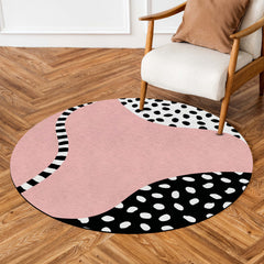 Abstract Blush Pink Round Area Rug | Modern Geometric Floor Mat | Scandinavian Pink Circle Rug for Bedroom, Nursery, Living Room & Contemporary Home Decor