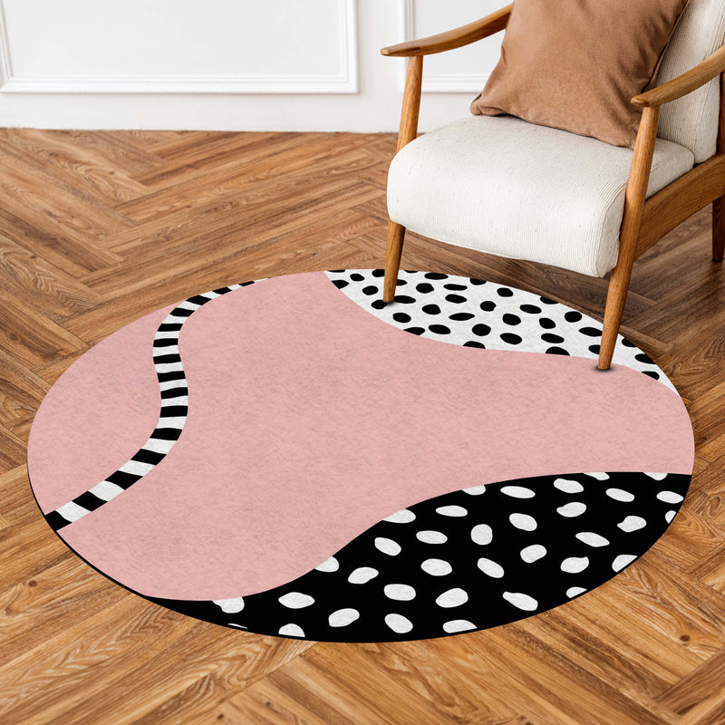 Abstract Blush Pink Round Area Rug | Modern Geometric Floor Mat | Scandinavian Pink Circle Rug for Bedroom, Nursery, Living Room & Contemporary Home Decor